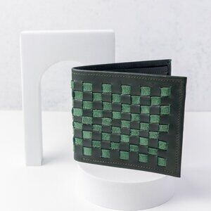 Green Woven Leather Wallet- Bifold Wallet